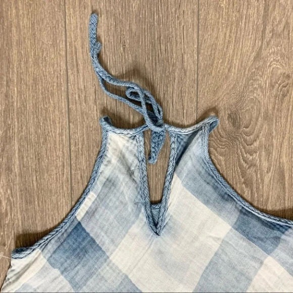 Anthropologie Cloth and Stone Sky Halter Tank Top Plaid Checkered Gauze Blue XS - Picture 12 of 16
